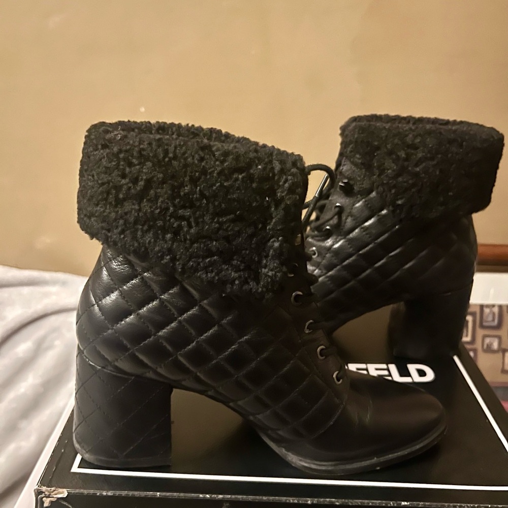 Karl Lagerfeld Black Quilted Heeled Boots